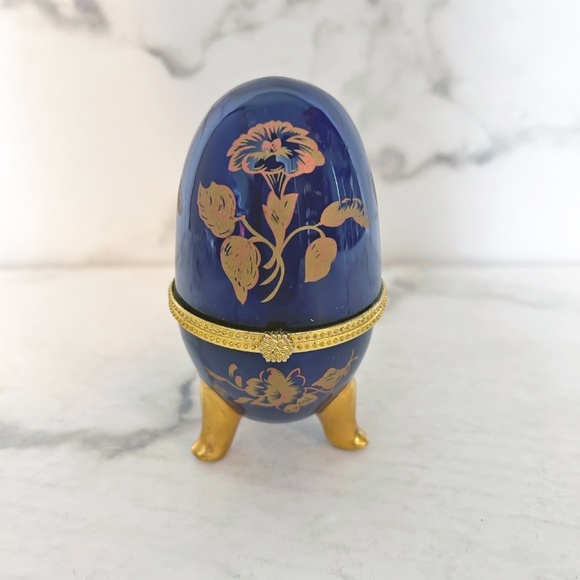 Vintage Indigo Collectible egg trinket box jewellery box - Picture 3 of 10